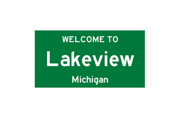 Lakeview, Michigan, USA. City limit sign on transparent background. 