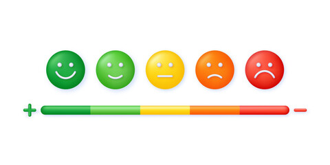 3D Feedback emotion scale illustration. Reviews with good and bad rating. Feedback in the form of emotions.