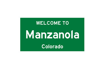 Manzanola, Colorado, USA. City limit sign on transparent background. 