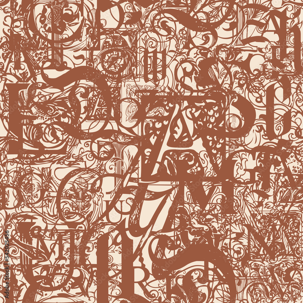Poster vector seamless background pattern with hand-drawn initial and capital letters. repeating background
