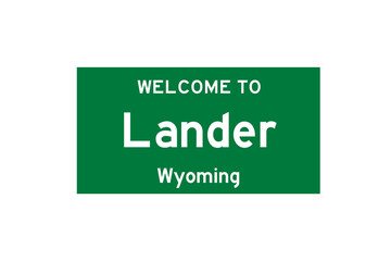 Lander, Wyoming, USA. City limit sign on transparent background. 