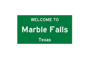 Marble Falls, Texas, USA. City limit sign on transparent background. 