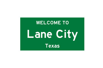 Lane City, Texas, USA. City limit sign on transparent background. 