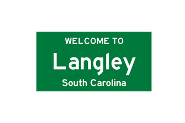 Langley, South Carolina, USA. City limit sign on transparent background. 