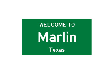 Marlin, Texas, USA. City limit sign on transparent background. 