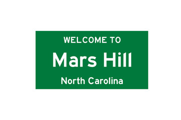 Mars Hill, North Carolina, USA. City limit sign on transparent background. 