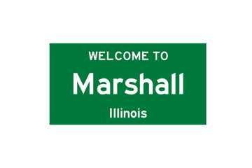 Marshall, Illinois, USA. City limit sign on transparent background. 