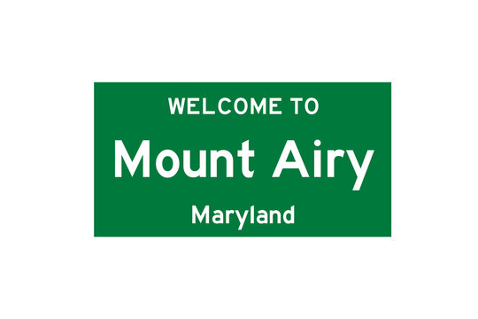 Mount Airy, Maryland, USA. City Limit Sign On Transparent Background. 