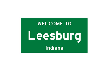 Leesburg, Indiana, USA. City limit sign on transparent background. 