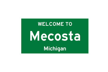 Mecosta, Michigan, USA. City limit sign on transparent background. 