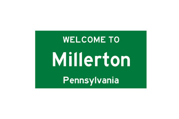 Millerton, Pennsylvania, USA. City limit sign on transparent background. 