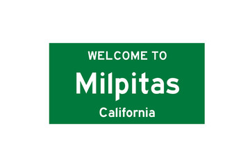 Milpitas, California, USA. City limit sign on transparent background. 