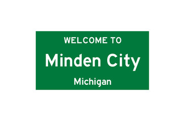 Minden City, Michigan, USA. City limit sign on transparent background. 