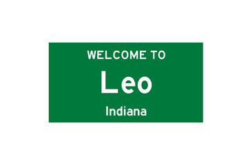 Leo, Indiana, USA. City limit sign on transparent background. 