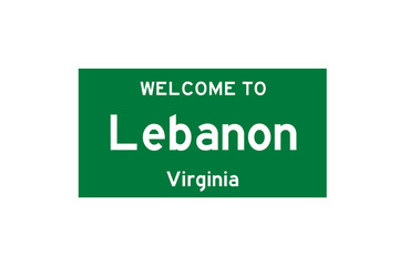 Lebanon, Virginia, USA. City limit sign on transparent background. 