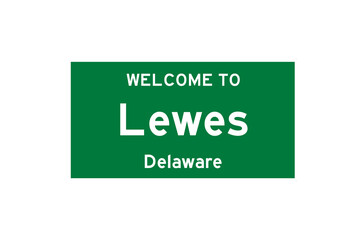 Lewes, Delaware, USA. City limit sign on transparent background. 