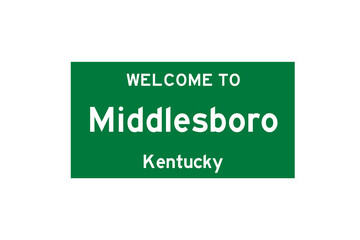 Middlesboro, Kentucky, USA. City limit sign on transparent background. 
