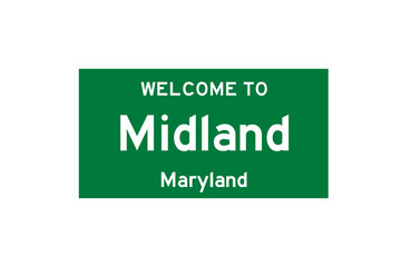 Midland, Maryland, USA. City limit sign on transparent background. 