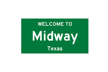 Midway, Texas, USA. City limit sign on transparent background. 