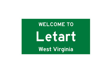 Letart, West Virginia, USA. City limit sign on transparent background. 
