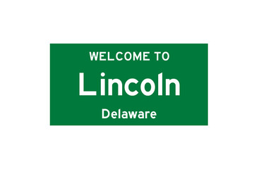 Lincoln, Delaware, USA. City limit sign on transparent background. 