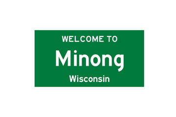 Minong, Wisconsin, USA. City limit sign on transparent background. 