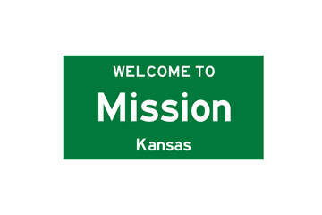 Mission, Kansas, USA. City limit sign on transparent background. 