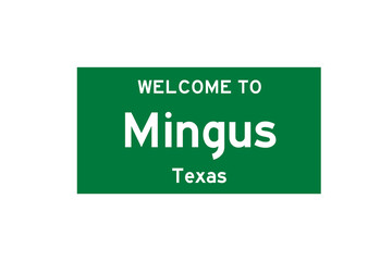 Mingus, Texas, USA. City limit sign on transparent background. 