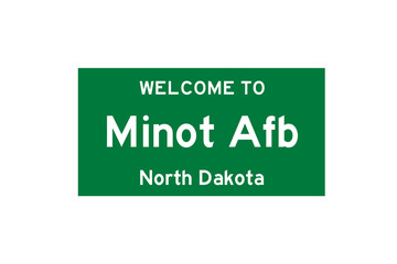 Minot Afb, North Dakota, USA. City limit sign on transparent background. 