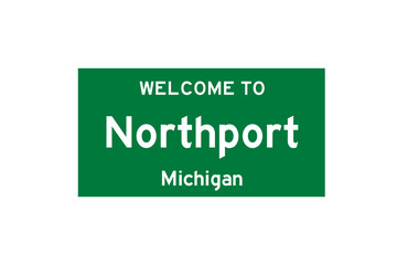 Northport, Michigan, USA. City limit sign on transparent background. 