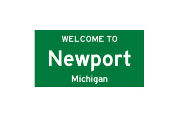 Newport, Michigan, USA. City limit sign on transparent background. 