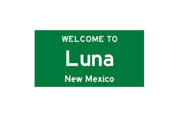 Luna, New Mexico, USA. City limit sign on transparent background. 