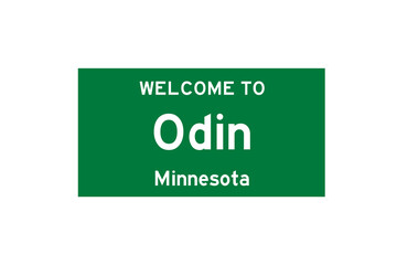 Odin, Minnesota, USA. City limit sign on transparent background. 