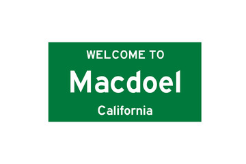 Macdoel, California, USA. City limit sign on transparent background. 