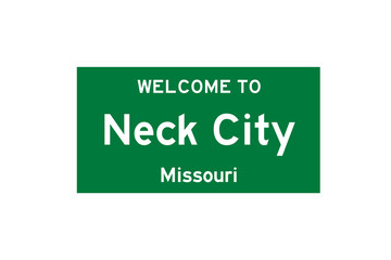 Neck City, Missouri, USA. City limit sign on transparent background. 