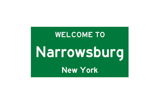 Narrowsburg, New York, USA. City limit sign on transparent background. 