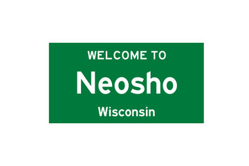 Neosho, Wisconsin, USA. City limit sign on transparent background. 