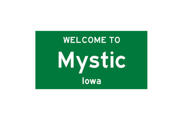 Mystic, Iowa, USA. City limit sign on transparent background. 