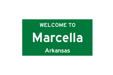Marcella, Arkansas, USA. City limit sign on transparent background. 