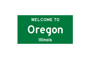 Oregon, Illinois, USA. City limit sign on transparent background. 