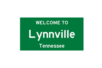 Lynnville, Tennessee, USA. City limit sign on transparent background. 