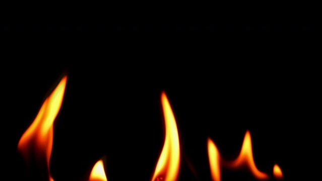 Slow motion fire flame burning on black background