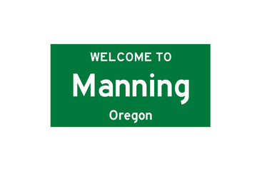 Manning, Oregon, USA. City limit sign on transparent background. 
