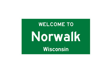 Norwalk, Wisconsin, USA. City limit sign on transparent background. 
