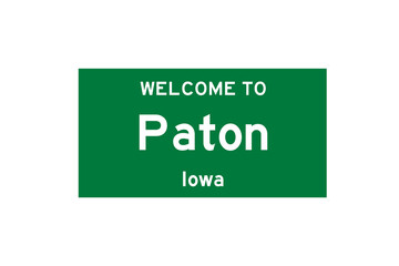 Paton, Iowa, USA. City limit sign on transparent background. 
