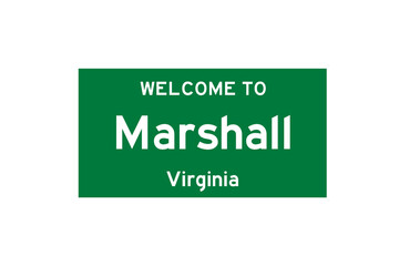 Marshall, Virginia, USA. City limit sign on transparent background. 