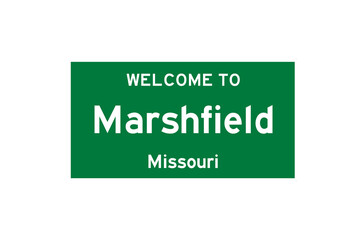 Marshfield, Missouri, USA. City limit sign on transparent background. 