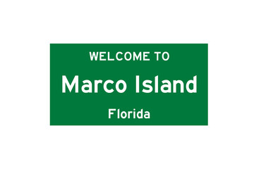 Marco Island, Florida, USA. City limit sign on transparent background. 