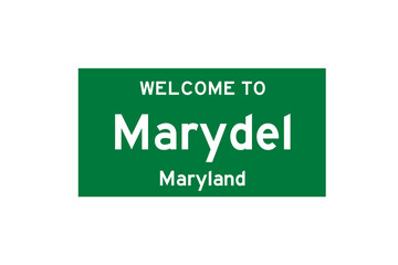 Marydel, Maryland, USA. City limit sign on transparent background. 