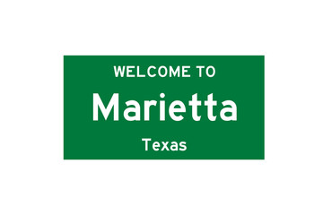 Marietta, Texas, USA. City limit sign on transparent background. 